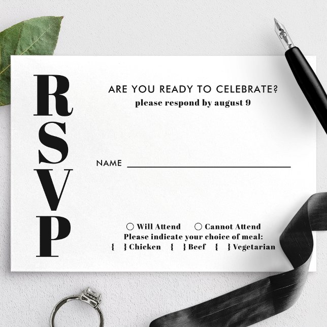 Moderne Minimalistische Schwarz-Weiß-Hochzeit RSVP Karte (Von Creator hochgeladen)