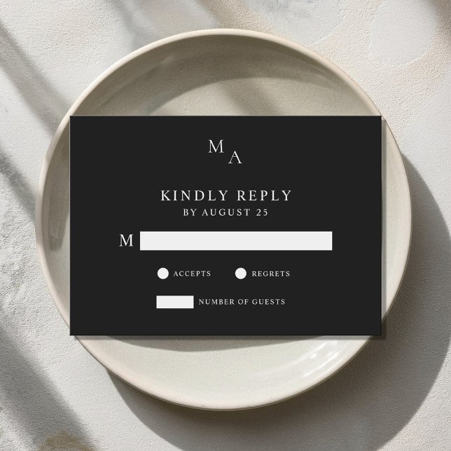 Moderne Minimalistische Schwarz-Weiß-Hochzeit RSVP Karte (Von Creator hochgeladen)