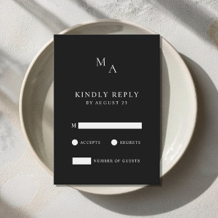 Moderne Minimalistische Schwarz-Weiß-Hochzeit RSVP Karte