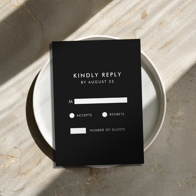 Moderne Minimalistische Schwarz-Weiß-Hochzeit RSVP Karte (Von Creator hochgeladen)