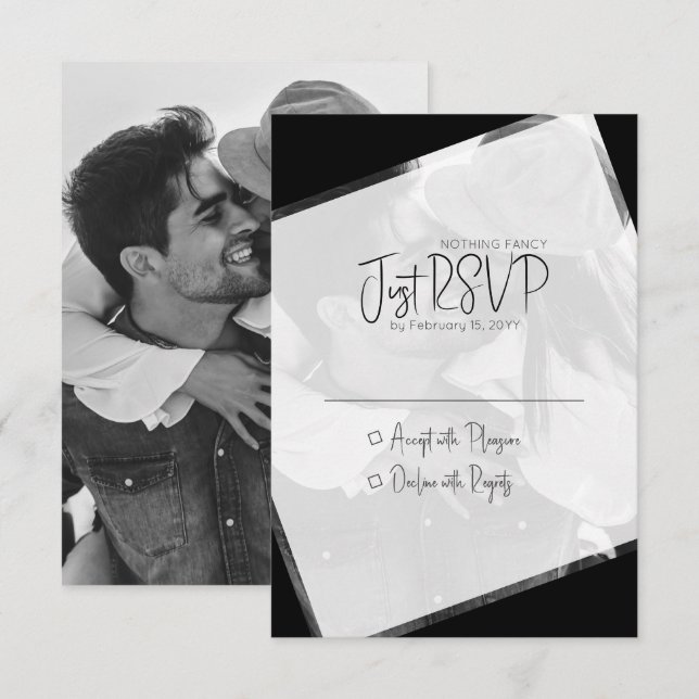 Moderne Minimalistische Schwarz-Weiß-Hochzeit RSVP Karte (Vorne/Hinten)