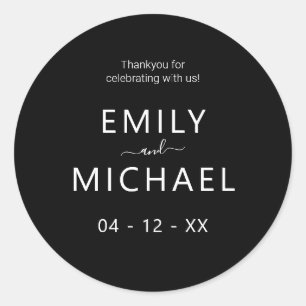 Moderne Minimalistische Schwarz-Weiß-Hochzeit Runder Aufkleber
