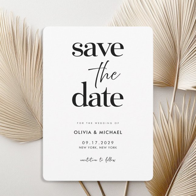 Moderne Minimalistische Schwarz-Weiß-Hochzeit Save The Date (Von Creator hochgeladen)