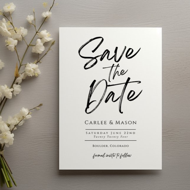 Moderne Minimalistische Schwarz-Weiß-Hochzeit Save The Date (Von Creator hochgeladen)