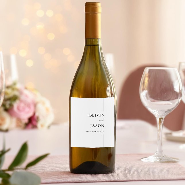 Moderne Minimalistische Schwarz-Weiß-Hochzeit Weinetikett (Von Creator hochgeladen)