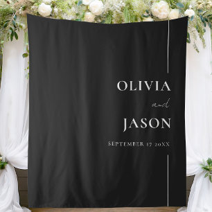 Moderne Minimalistische Schwarz-Weiß-Hochzeitskuli Wandteppich