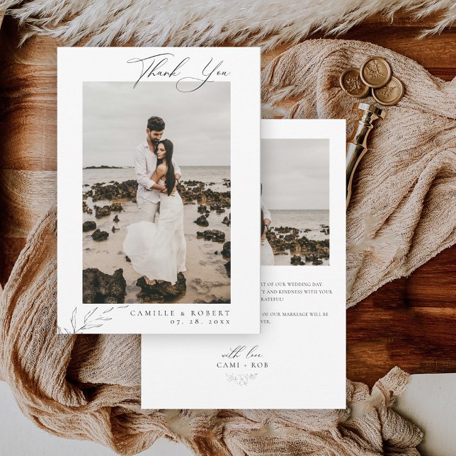 Moderne Minimalistische Schwarz/Weiß-Kalligrafie-H Dankeskarte (Von Creator hochgeladen)