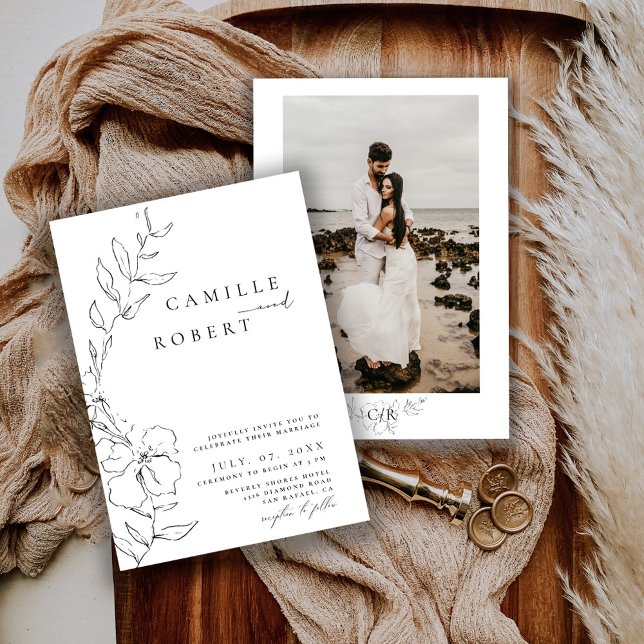 Moderne Minimalistische Schwarz/Weiß-Kalligrafie-H Einladung (Von Creator hochgeladen)