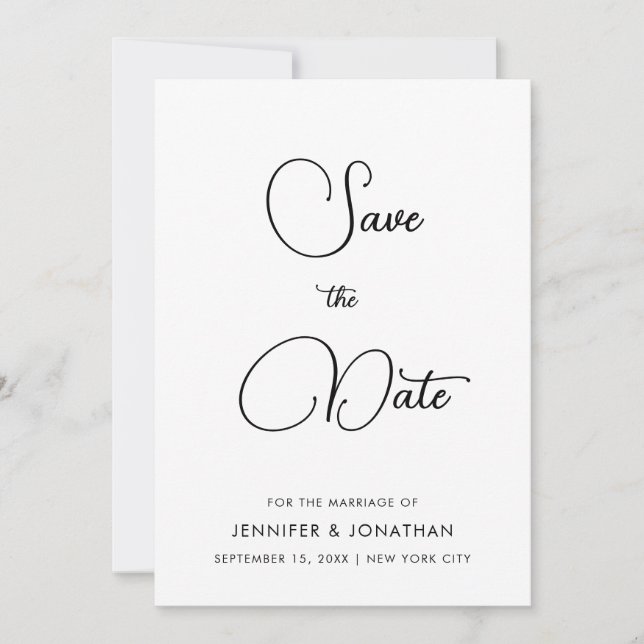 Moderne Minimalistische Schwarz-Weiß-Kalligrafie Save The Date (Vorderseite)