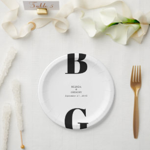 Moderne Minimalistische Schwarz-Weiß-Monogramm-Hoc Pappteller