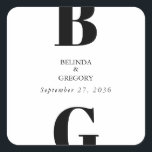 Moderne Minimalistische Schwarz-Weiß-Monogramm-Hoc Quadratischer Aufkleber<br><div class="desc">Ein modernes,  minimalistisches Monogramm-Design in Schwarz und Weiß. Ein einzigartiges Design,  das zeitgenössische Elemente und Typografie verwendet. Ein schlichtes,  mit Monogramm Schwarz-Weiß-Design. Ein stilvolles modernes Hochzeitsaufkleber-Design mit zeitgenössischen Elementen. Auch die passenden Hochzeitseinladungen und andere Schreibwaren sind verfügbar.</div>