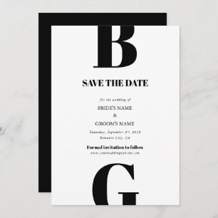 Moderne Minimalistische Schwarz-Weiß-Monogramm-Hoc Save The Date