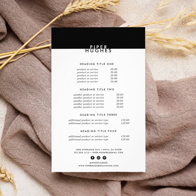 Moderne Minimalistische Schwarz-Weiß-Preise/Dienst Flyer (Von Creator hochgeladen)