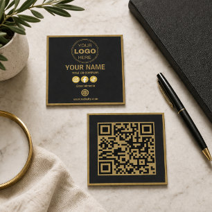 Moderne minimalistische Schwarz-Weiß-QR-Code-Gesch Quadratische Visitenkarte
