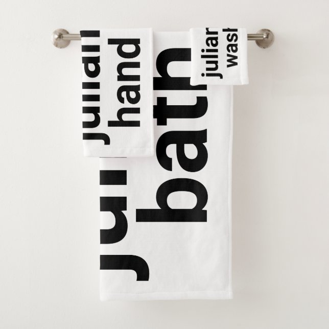 Moderne Minimalistische Schwarz-weiße Bezeichnung  Badhandtuch Set (Insitu)