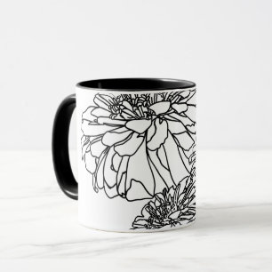 Moderne minimalistische Schwarz-weiße Blume Tasse