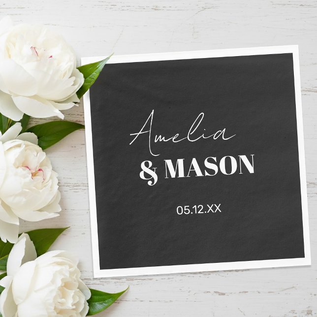 Moderne Minimalistische Schwarz-Weiße Hochzeit Serviette (Modern Minimalist Black and White Wedding Napkins)