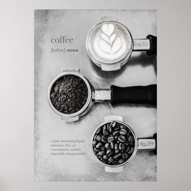 Moderne Minimalistische Schwarz-weiße Kaffeekunst Poster (Vorne)