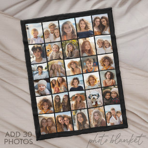 Moderne Minimalistische Schwarze 30-Foto-Collage Fleecedecke