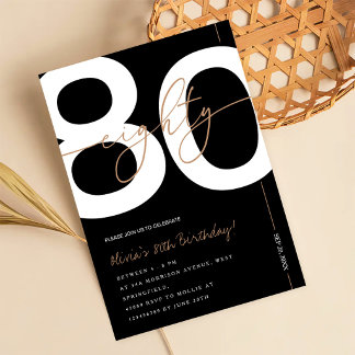 Moderne Minimalistische Schwarze & Goldene 80. Geb Einladung