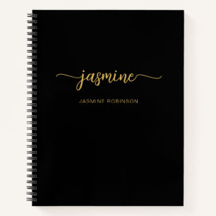 Moderne minimalistische schwarze Goldschrift Monog Notizbuch