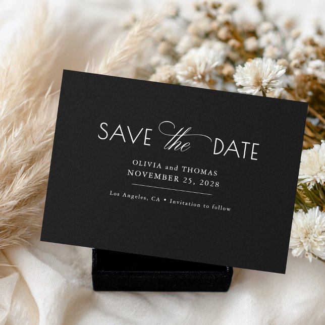 Moderne Minimalistische Schwarze Hochzeit rettet d Save The Date (Save the Date Black Minimalist Wedding Cards)