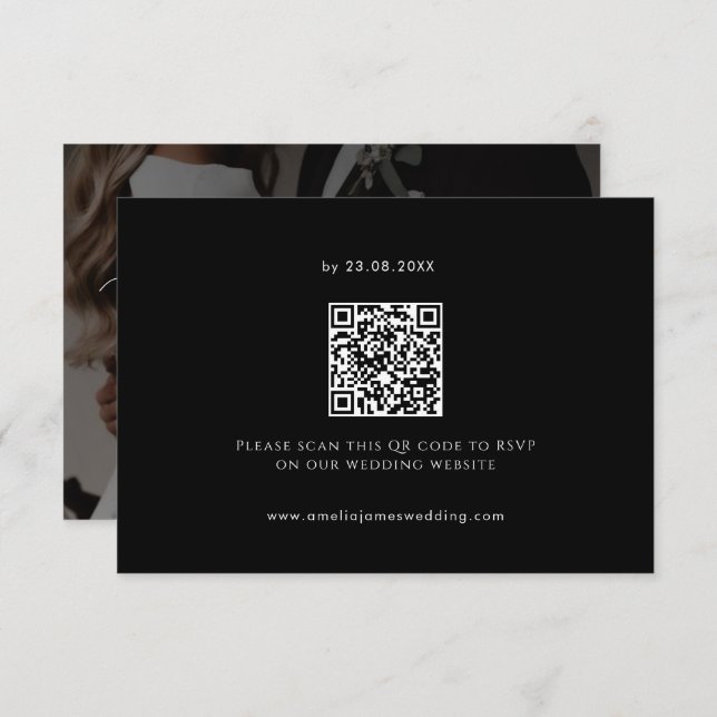 Moderne Minimalistische schwarze Hochzeit RSVP Karte (Vorne/Hinten)