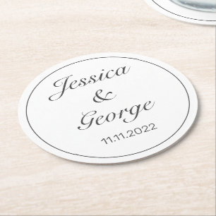 Moderne Minimalistische Schwarze Hochzeit Runder Pappuntersetzer