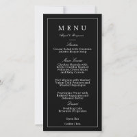 Moderne minimalistische schwarze Hochzeitsmenükart