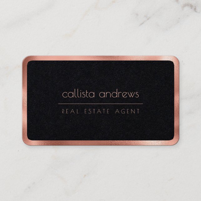 Moderne Minimalistische Schwarze Rose Gold Border Visitenkarte (Vorderseite)