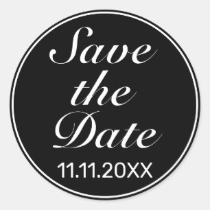 Moderne Minimalistische Schwarze Save the Date Hoc Runder Aufkleber