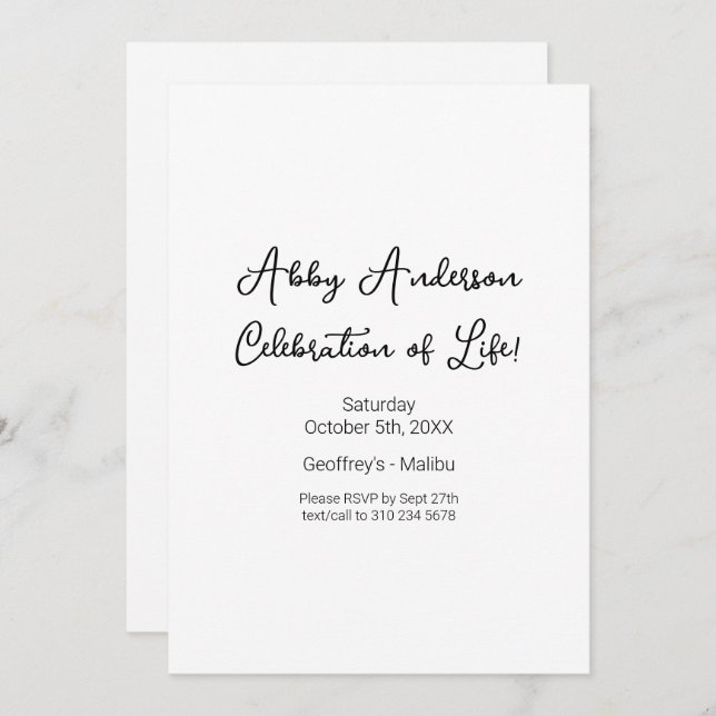 Moderne Minimalistische Schwarze Schrift - Lebensf Einladung (Vorne/Hinten)