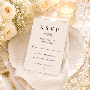 Moderne Minimalistische Schwarze und Beige Hochzei RSVP Karte