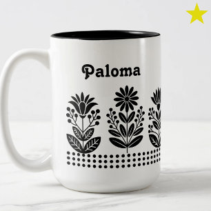 Moderne Minimalistische Schwarze Volkskunst Blumen Zweifarbige Tasse