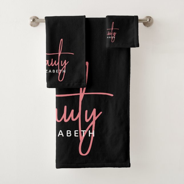 Moderne Minimalistische Schwarzwalzfarbe Beruflich Badhandtuch Set (Insitu)