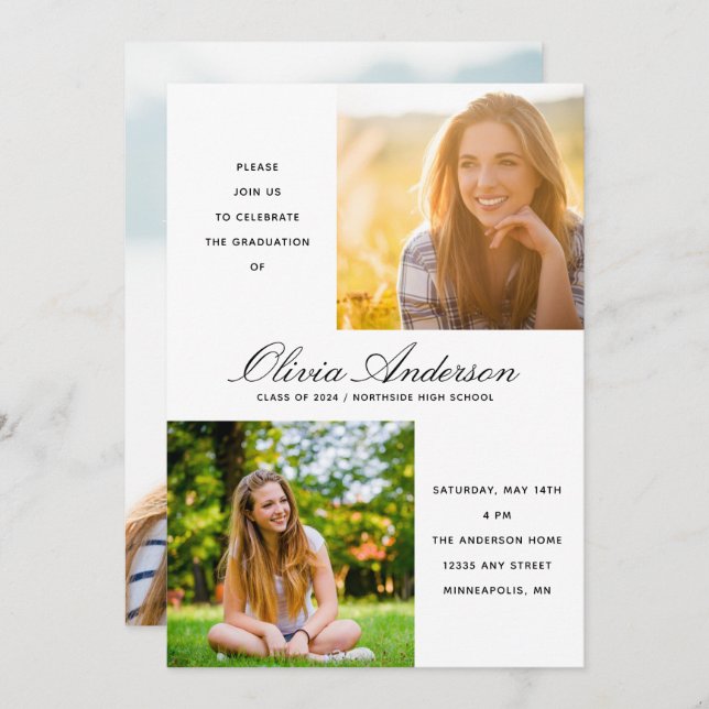 Moderne Minimalistische Script 3 Foto Graduation P (Vorne/Hinten)