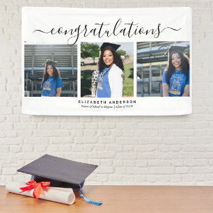 Moderne Minimalistische Script 3 Foto Graduation P Banner
