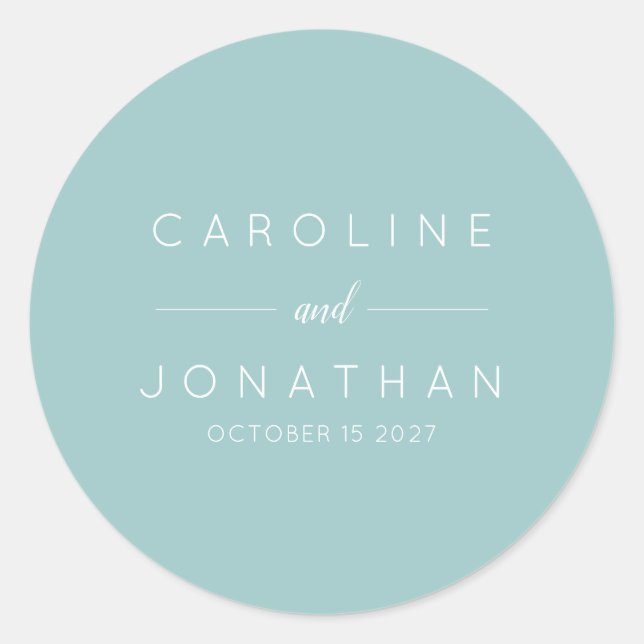 Moderne Minimalistische Script Aqua Custom Wedding Runder Aufkleber (Vorderseite)