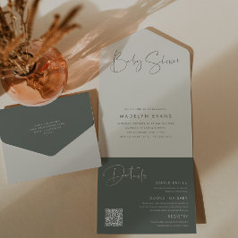 Moderne Minimalistische Script Baby Dusche All In One Einladung