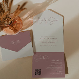 Moderne Minimalistische Script Baby Dusche All In One Einladung