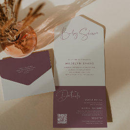 Moderne Minimalistische Script Baby Dusche All In One Einladung