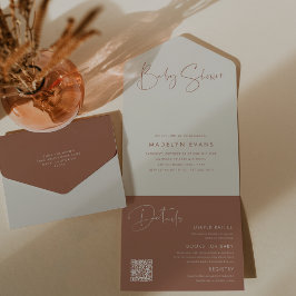 Moderne Minimalistische Script Baby Dusche All In One Einladung