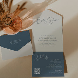 Moderne Minimalistische Script Baby Dusche All In One Einladung