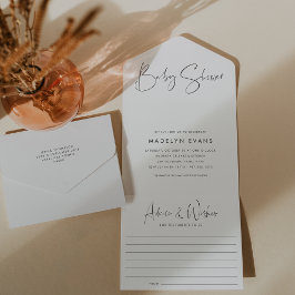 Moderne Minimalistische Script Baby Dusche All In One Einladung