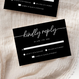 Moderne Minimalistische Script Black Wedding RSVP Karte