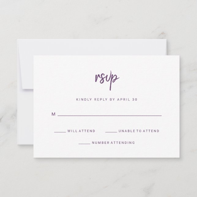 Moderne Minimalistische Script Cassis | Hochzeit RSVP Karte (Rückseite)