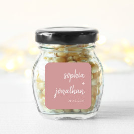 Moderne Minimalistische Script-Dusty-Rose | Hochze Quadratischer Aufkleber