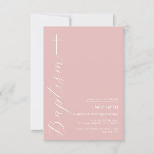 Moderne Minimalistische Script Dusty Rose Taufe Einladung