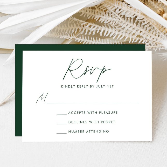 Moderne Minimalistische Script-Grüne Hochzeit RSVP Karte (Von Creator hochgeladen)