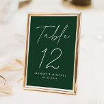 Moderne Minimalistische Script-Grüne Hochzeit Tischnummer<br><div class="desc">Einfache, moderne Hochzeitskarten mit "Tischnummer", die in einem handgeschriebenen weißen Schrift mit einem waldgrünen Hintergrund (oder einer Farbe Ihrer Wahl) angezeigt werden. Um die waldgrünen Hochzeitskarten zu bestellen: Fügen Sie Ihren Namen, Ihr Hochzeitstermin und Ihre Tischnummer hinzu. Jede Nummer muss individuell in Ihren Warenkorb aufgenommen werden. Nachdem Sie alle Tischnummern...</div>